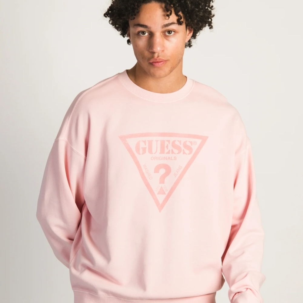 GUESS Men's Pink Logo Sweater